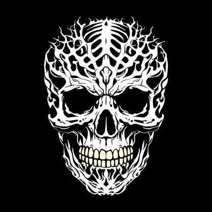 Large intricately cut spiky white skull  with yellowing teeth