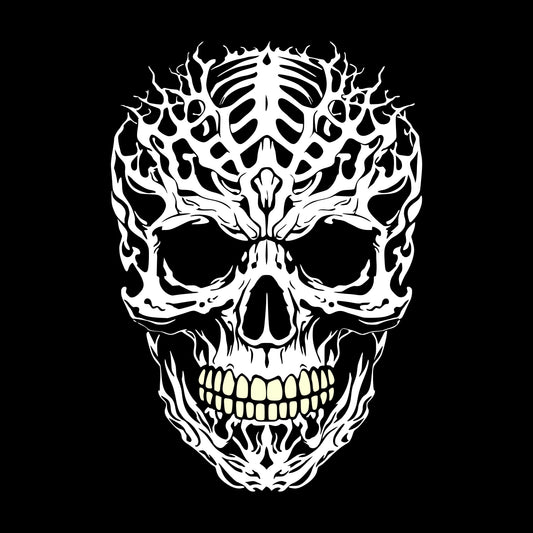 Large intricately cut spiky white skull  with yellowing teeth